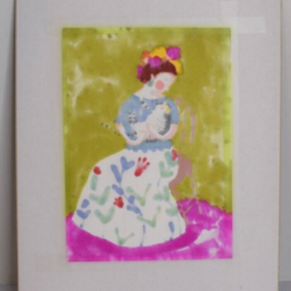 Frida Kahlo Holding Cat Beautiful Dress Unibrow  8x10 Tascha Parkinson Print! - Picture 3 of 3